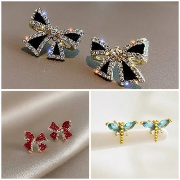 (BIG SALE3 Items on 25)Elegant Black and Gold Bow Earrings - Picture 1 of 1